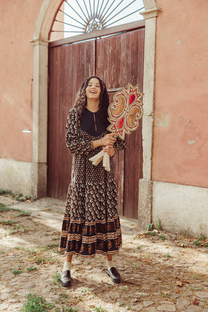 modern gypsy dress | Women's Dresses Handspun Handwoven Fabric filter_colour_beige JONES NEW YORK Women's Color:Tan + Black