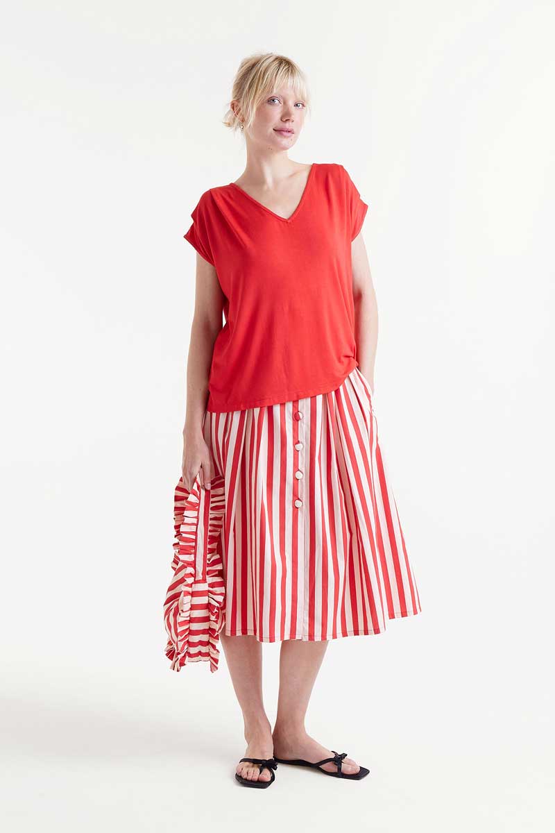 Red & White Stripe Midi Skirt – Ozzie & Clémentine