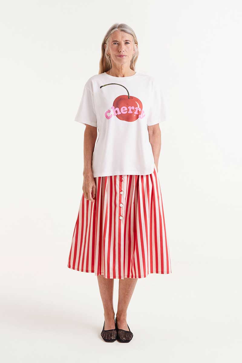 スカート RED AND WHITE MIDI SKIRT Red and White Check, Gingham Skirt, 100% Cotton, Full