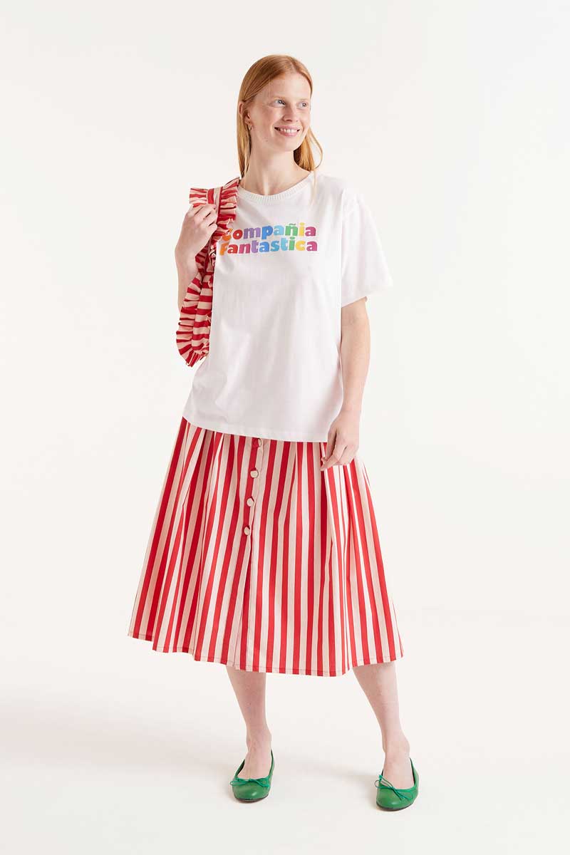 スカート RED AND WHITE MIDI SKIRT 207872445-1-redwhite